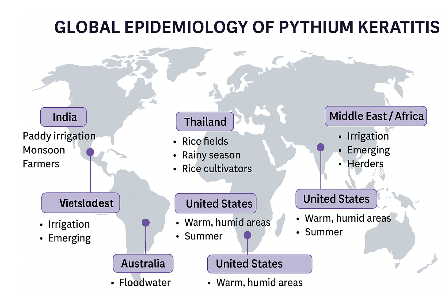 <p>Schematic diagram depicting epidemiology of Pythium insidiosum keratitis</p>
