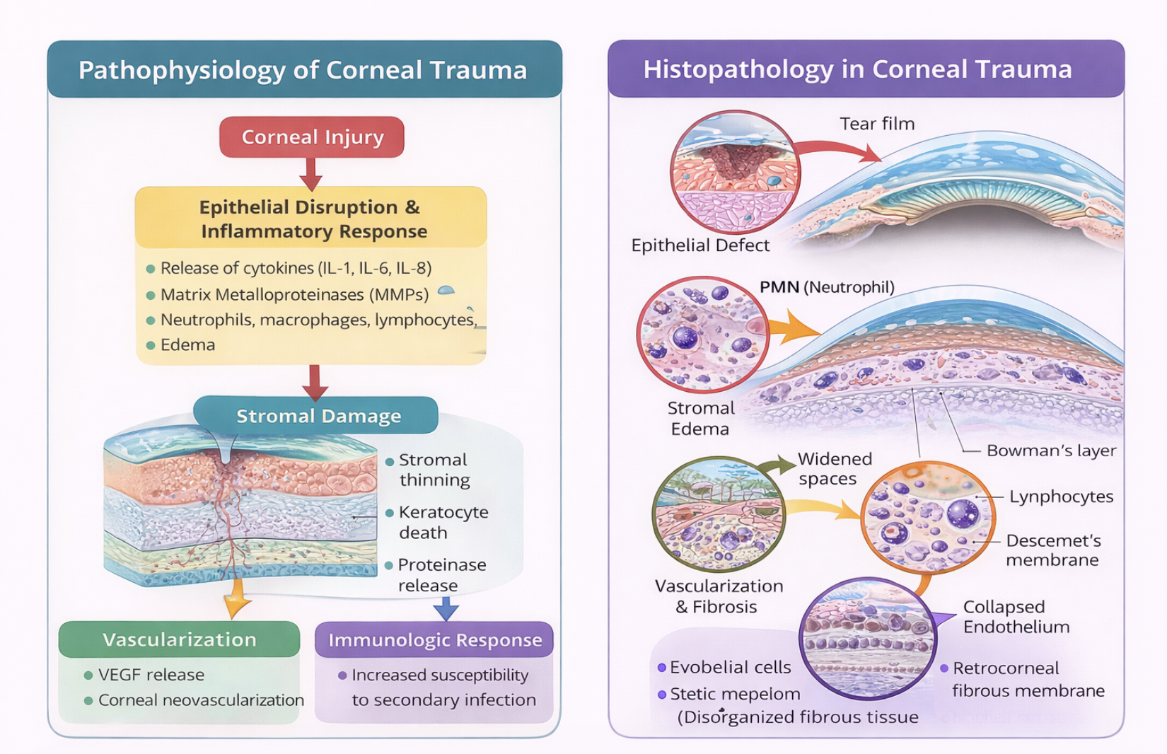 <p>Pathophysiology and Histopathologic Changes in Corneal Trauma